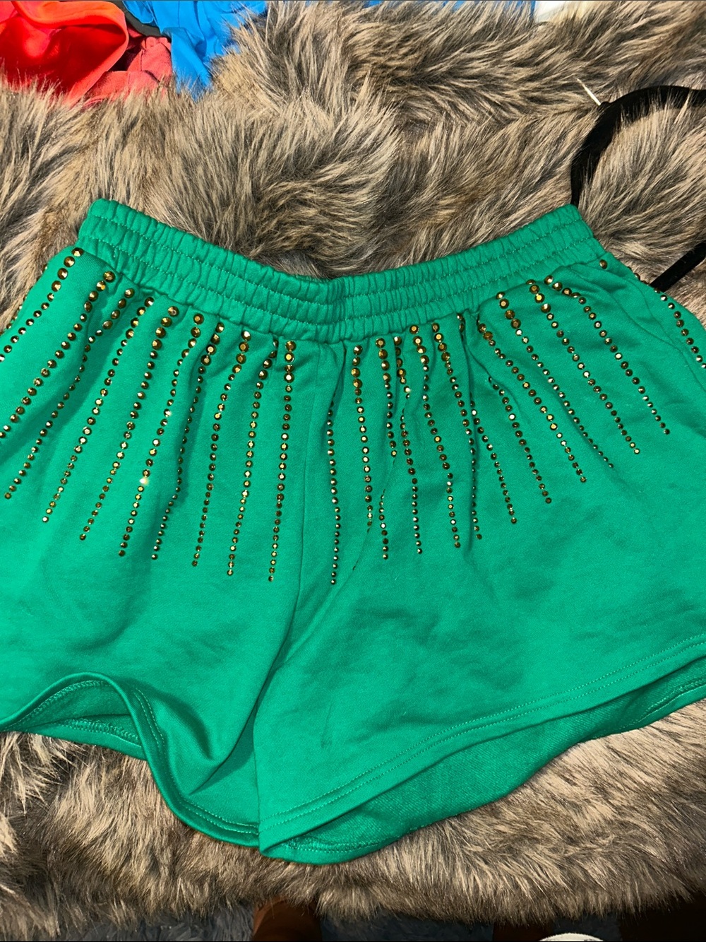 Sew In Love Green Athletic Shorts with Gold Stud Details